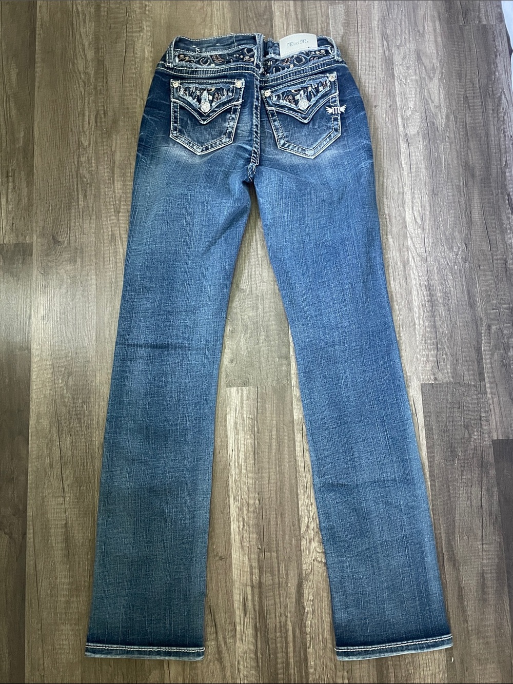 Miss Me Youth 12 Blue Straight Leg Jeans with Embellished Back Pockets